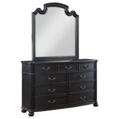 Elevate your bedroom-'s ambiance with this nine-drawer dresser, a piece that melds classic style with ample storage. The top drawers are felt-lined, offering a soft enclosure for jewelry and treasured items. Each drawer slides out smoothly, allowing for e