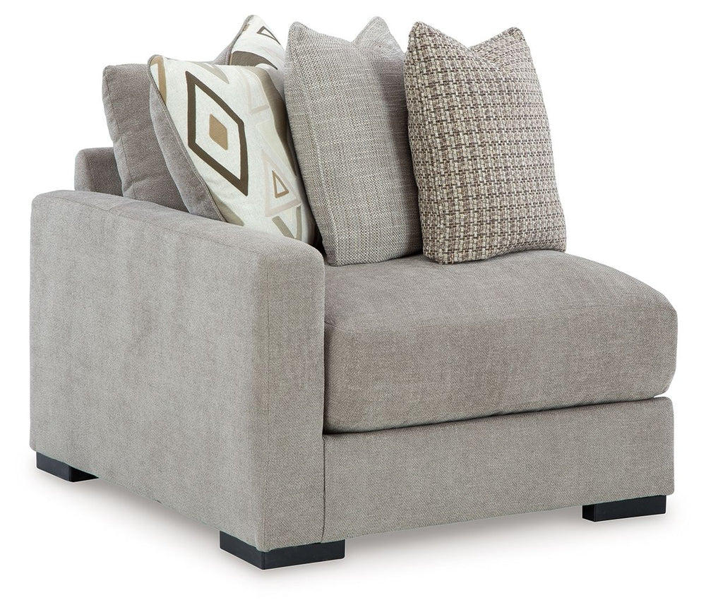 This left-arm facing corner chair is made with polyester upholstery. Fully finished on all sides, it pairs with other items in the series to make a modular sectional.<br><br><b>Additional Dimensions</b><br><ul><li>Arm height: 24-"</li><li>Seat depth: 27-"