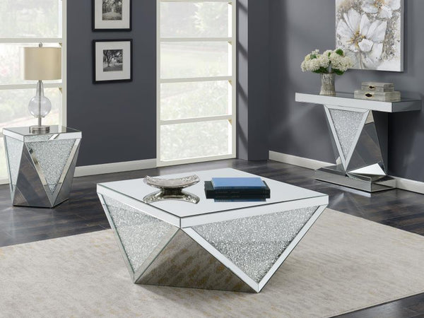 Amore - Square Mirrored Acrylic Crystal Coffee Table - Silver