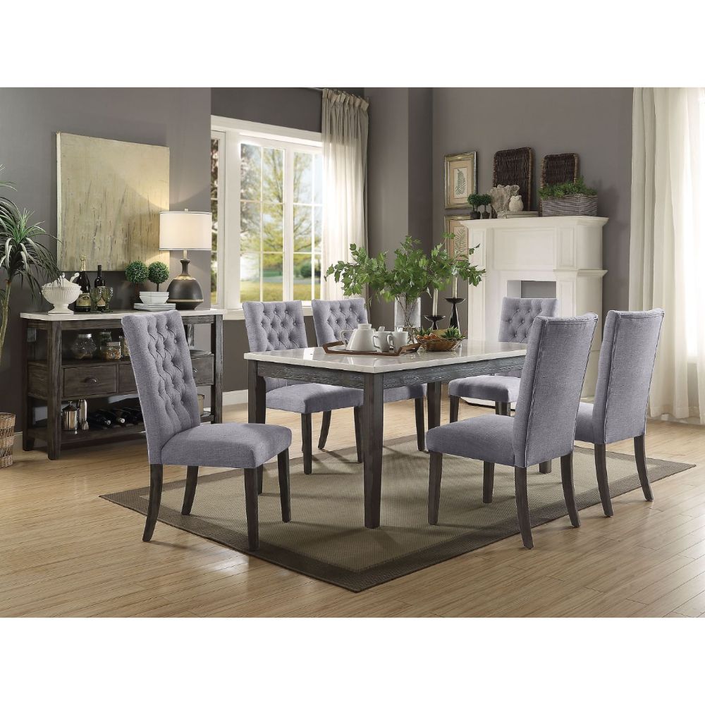 Bring this traditional with a contemporary finish dining table to any dining room then it will instantly light up the room. The genuine marble table top will surely make any meal classier. It-'s sturdy wooden construction will also provide endless years o
