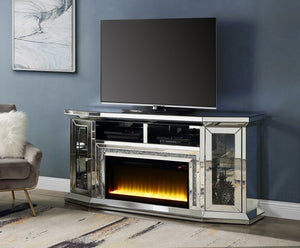 Brighten up your living area with this Noralie fireplace. Glamourous styling combined with modern accents makes this transitional fireplace a must in every home. This electric fireplace boasts LED bulbs that light up the ambiance with realistic flames and