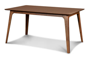 The Oscar Mid-Century Modern Wood Dining Table is a perfect blend of timeless style and practical functionality for your dining space. Crafted from solid Rubberwood and Walnut veneers, this dining table is designed to last, providing a durable and long-la