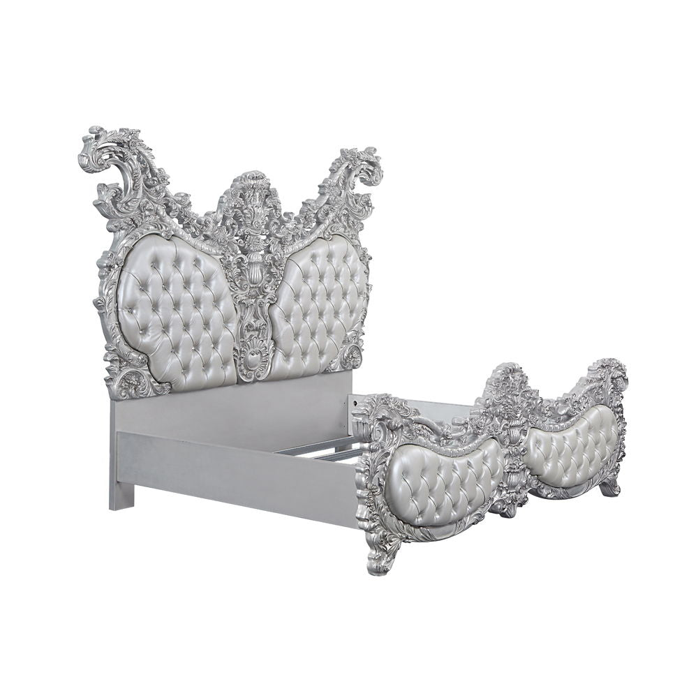 Characterized with button-tufted upholstery, intricate scrollwork, and lustrous finish, the Valkyrie Bedroom Collection provides the feeling of luxury and sophistication. Ornate carvings with floral scroll design on each piece boast extravagant silhouette