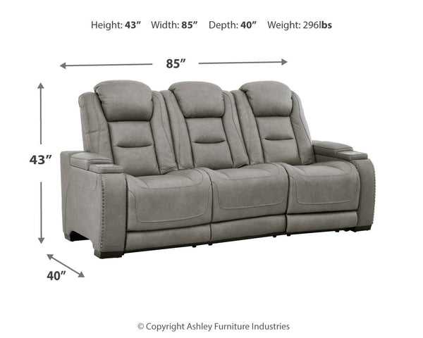 The Man-Den - Gray - PWR REC Sofa with ADJ Headrest