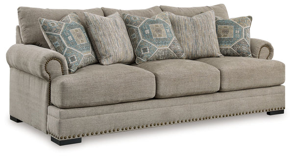 Looking to enhance your home-'s visual appeal? This sofa offers sophisticated design, comfort and elegance with tonal colors, roll arms and nailhead accents. Enjoy optimal coziness as you nestle into luxurious soft upholstery and feather-blend cushions. P