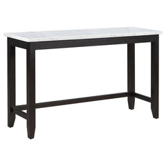Create a breakfast bar in your kitchen nook with this modern counter height table. Designed with a striking color combination, a rustic espresso trestle base lends a dramatic touch and grounds the room elegantly. Gather friends and family around the long 