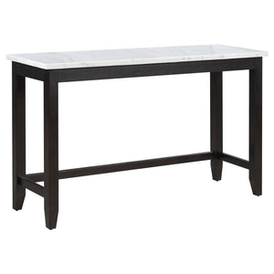 Create a breakfast bar in your kitchen nook with this modern counter height table. Designed with a striking color combination, a rustic espresso trestle base lends a dramatic touch and grounds the room elegantly. Gather friends and family around the long 