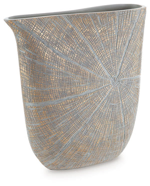 A unique mix of primitive and modern, this vase has an exquisite artisanal appeal. Its wide mouth holds your most bountiful bouquets. The vaseâ€™s intriguing silhouette and starburst pattern capture the eye, complementing a room that craves sophistication
