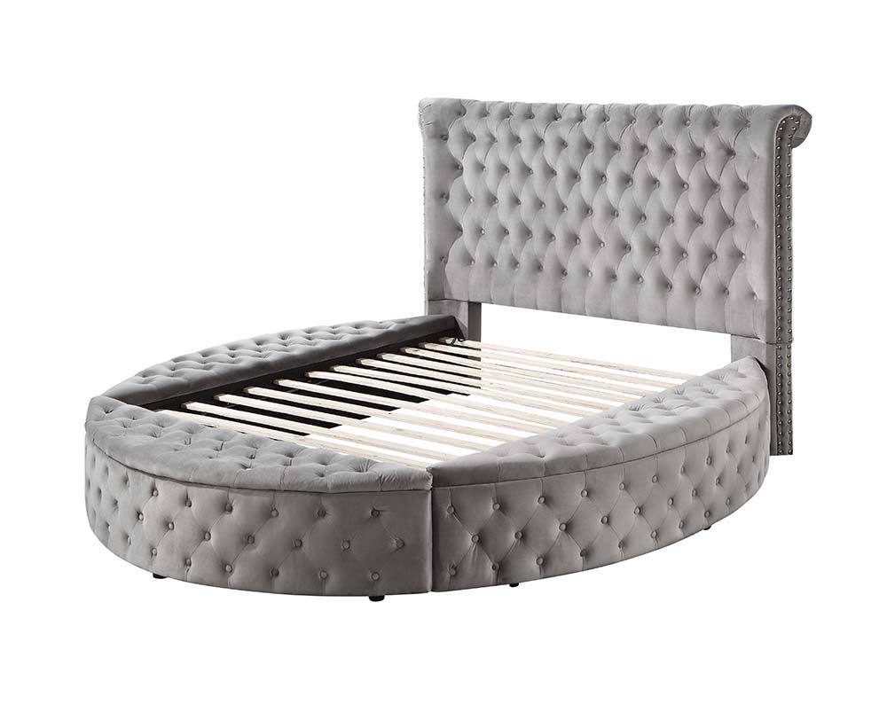 With a lavish movie star modern design, the Gaiva bed adds drama to your bedroom dcor. It has a tufted upholstered velvet fabric headboard and footboard. Built on a wooden frame with nailhead applications to add elegance to the bed. Adding further appeal 