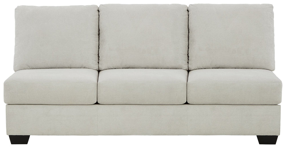 This armless sofa is made with polyester upholstery. Pairs with other items in the series to make a sectional.<br><br><b>Additional Dimensions</b><br><ul><li>Seat depth: 21-"</li><li>Seat height: 21-"</li><li>Top of cushion to top of back: 19-"</li><li>Le