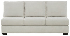 This armless sofa is made with polyester upholstery. Pairs with other items in the series to make a sectional.<br><br><b>Additional Dimensions</b><br><ul><li>Seat depth: 21-"</li><li>Seat height: 21-"</li><li>Top of cushion to top of back: 19-"</li><li>Le