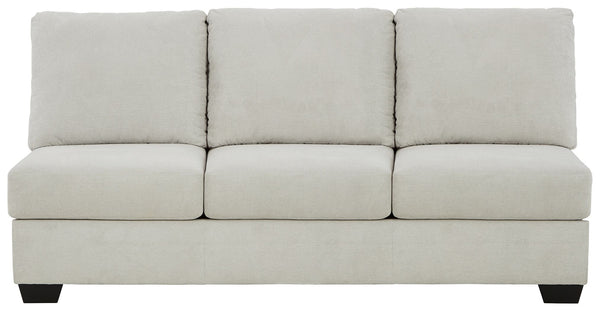 This armless sofa is made with polyester upholstery. Pairs with other items in the series to make a sectional.<br><br><b>Additional Dimensions</b><br><ul><li>Seat depth: 21-"</li><li>Seat height: 21-"</li><li>Top of cushion to top of back: 19-"</li><li>Le