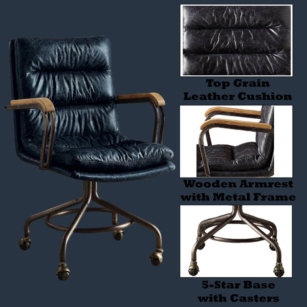 Harith - Executive Office Chair - Vintage Blue Top Grain Leather