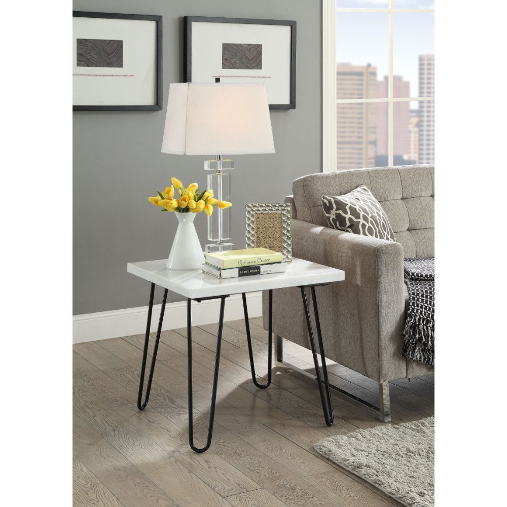 KD, Square End Table â€¢ No Storage: (Open Base) â€¢ Marble Top: Real Marble, Ply, Top Size: 1 Inch Thick (32mm), (Fixed Top/No Apron) â€¢ Metal Geometric Leg: Metal Tube<br/><br/><b>Product Features</b><ul><li>Occasional Table</li><li>NO Storage</li><li>
