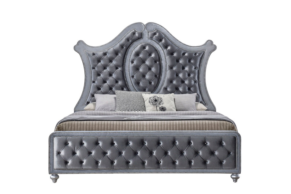 Voltare - King Bed<h4><b>Cameo - King Headboard - Gray</b></h4> <table width="100%"><colgroup><col style="width: 30%"> <col style="width: 70%"> </colgroup> <tbody> <tr> <td>Dimensions</td> <td> 79.25"L x 88.75"D x 76.63"H</td> </tr> <tr> <td>Weight</td> <