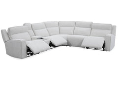 Lancaster features a zero-gravity power recline, adjustable power headrest, stylish track arms, and deep seats offering plush support. Its built-in USB and USB-C chargers make it easy to charge devices. The tilting console includes hidden cupholders, a wi