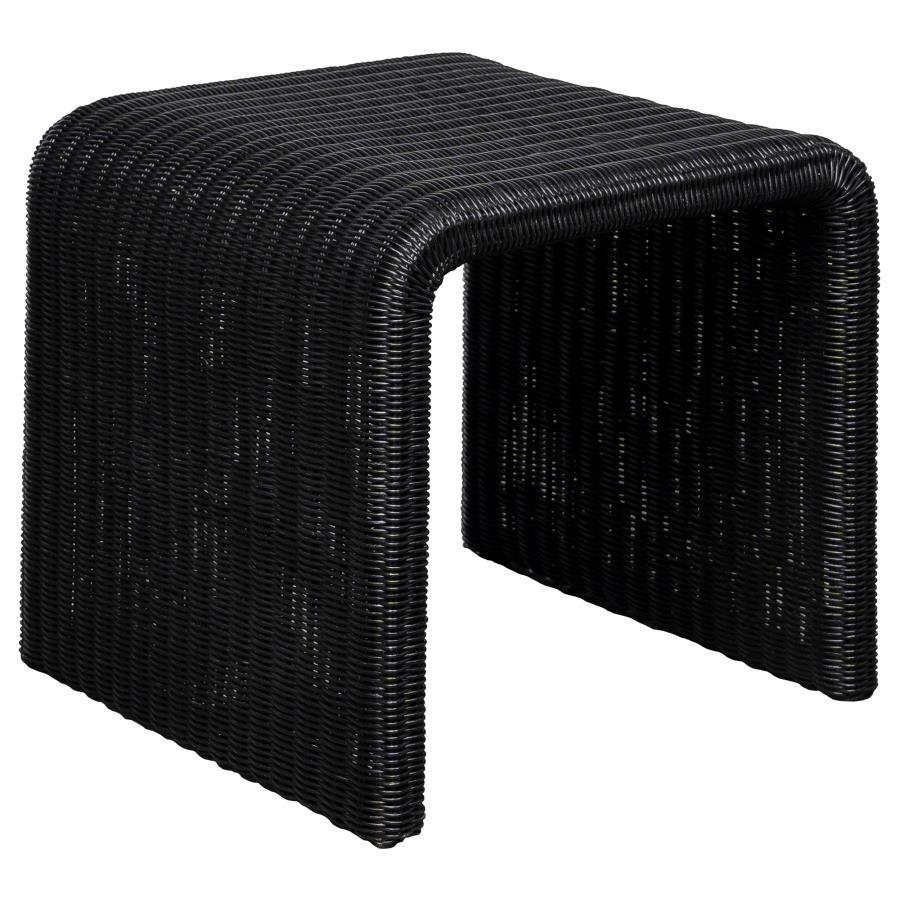 A retro-inspired woven texture turns this casual end table into a blast from the past, perfect for accenting your casual space. A minimalist inverted U-shape silhouette revisits 1970s furniture style and serves its purpose well. Made of black metal with a