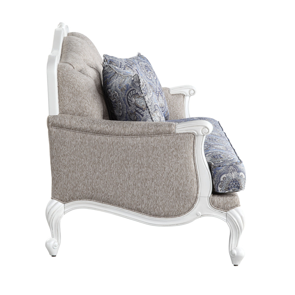 Fabric & White Finish<br/><br/><b>Product Features</b><ul><li>Seat Construction: Pocket Coilâ€§Wooden Inner Frameâ€§Accent Pillows Includedâ€§Tight Back & Loose Seat Cushionâ€§ Resin Queen Anne Legâ€§Arched Backrestâ€§KD Leg</li><li>Case: 1Pc/1Ctn</li><li