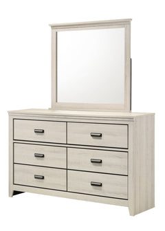 This bedroom set marries rustic appeal with contemporary lines, offering a cozy yet refined aesthetic to any modern home. The set features a generously sized bed with a broad, planked headboard with integrated sconces, creating an inviting ambiance. Flank