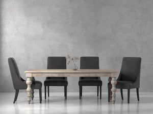 Crafted from solid mango, this table boasts a unique aesthetic with natural variations of color, wood grain, and knots, making each piece one-of-a-kind. Generously proportioned, this table can comfortably seat up to eight guests, making it the perfect cen