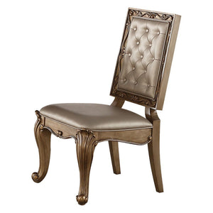 KD, Armless Chair (High Backrest) â€¢ Stationary Seat: Standard Dining Height â€¢ Padded SEAT & BACK: PU Cushion with Welt Trim â€¢ SQUARE Backrest: Button Tufted (Inside), Nailhead Trim (Outside) â€¢ Wooden Back Trim/Scrolled Apron Seat: Raised Molding T