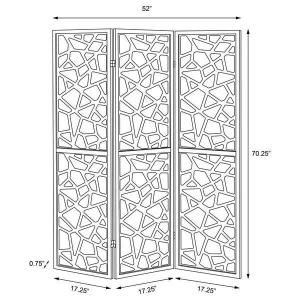 Nailan - 3-Panel Room Divider Folding Screen Open Mosaic - Black