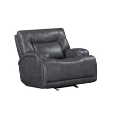 The Titan Power Glider Recliner with Adjustable Headrest in gray is a perfect combination of durability, comfort, and modern style. Crafted with hardwood plywood and engineered wood frames, this sturdy construction supports up to 350 lbs per seat, ensurin