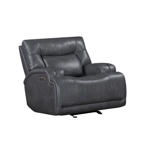 The Titan Power Glider Recliner with Adjustable Headrest in gray is a perfect combination of durability, comfort, and modern style. Crafted with hardwood plywood and engineered wood frames, this sturdy construction supports up to 350 lbs per seat, ensurin