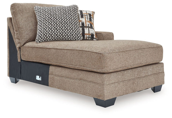 This right-arm facing corner chaise is made with polyester upholstery. Pairs with other items in the series to make a sectional.<br><br><b>Additional Dimensions</b><br><ul><li>Arm height: 25-"</li><li>Seat depth: 51-"</li><li>Seat height: 21-"</li><li>Top