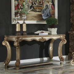 KD, Rectangular Table with Scrolled Leg and Bottom ShelfTop Apron: Scrolled Decor Trim