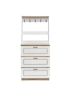  breezy look. This shoe cabinet features warm wooden accents paired with rich metal hardwere. The cabinet has three drop down drawer that reveal more reachable storages for a 