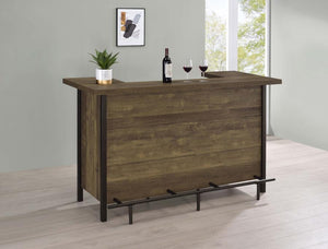  this bar features six stemware racks to hang glasses as well as a wine rack capable of holding up to 12 bottles from your favorite vineyards. Pull up a pa