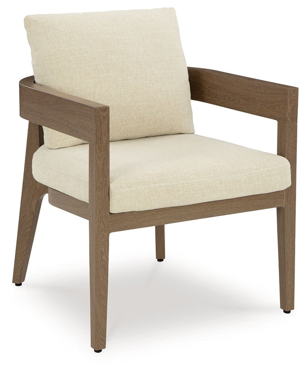  year after year. The gently curved chair features cushi