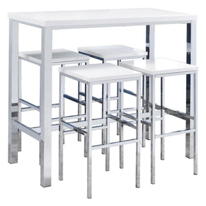  this five-piece bar set comes complete with a rectangular shaped bar table and four bar stools. Perfect for more contemporary home