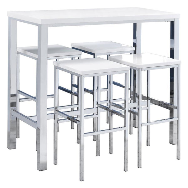  this five-piece bar set comes complete with a rectangular shaped bar table and four bar stools. Perfect for more contemporary home