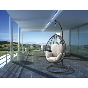 Simona - Patio Swing Chair - Beige Fabric & Black Wicker