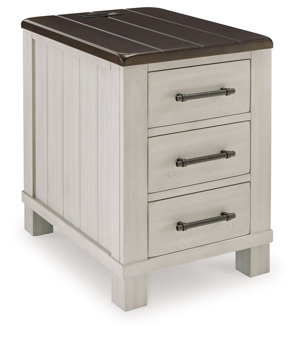 Make a farmhouse-inspired statement with this end table. Beautifully crafted to stand the test of time, the planked effect and clean two-tone finish lend a relaxing vintage feel. Spacious storage drawers with metal pulls double up on form and function. Pl