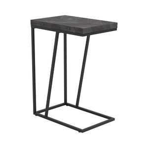 This versatile C-table combines functionality and sleek design, perfect for modern living spaces. Crafted with an engineered wood top featuring a scratch-resistant rustic grey laminate veneer, it offers durability and style. The top folds out, providing e
