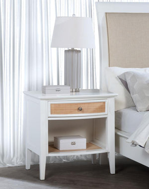  tailored style of this modern coastal nightstand. Complete with one drawer and one shelf