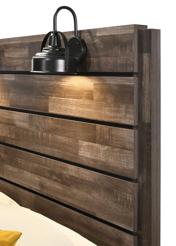  planked headboard with integrated sconces