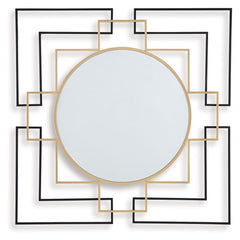 This accent mirror brings a layer of contemporary flair to traditional art deco motifs. Its frame, in a geometric design emphasized by black and goldtone finishes, makes a strong sculptural statement. What a sleekly stylish addition to a living room or en