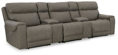 Destination: chic comfort. This power reclining sectional launches your living room into superior form with stellar attention to detail. Exemplifying attainable luxury, its handsome hue has an air of sophistication youâ€™ll long to lounge in. And when you
