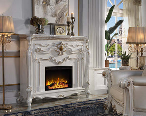 Add a focal piece into any room with the ornate Picardy fireplace in antique pearl finish. The elaborate details of the mantel include winding carvings, medallion, and carved trim on top. The overall look is impressively beautiful and creates a timeless c