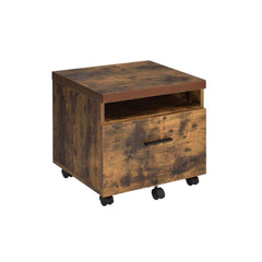 Complimenting the desk, the Bob file cabinet is made from the same weathered Oak material to add harmony and function to the desk. It features a file drawer and open space for storage, the height being 25-" for the use of its top to possibly hold your pri