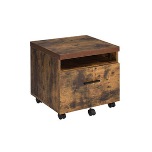Complimenting the desk, the Bob file cabinet is made from the same weathered Oak material to add harmony and function to the desk. It features a file drawer and open space for storage, the height being 25-" for the use of its top to possibly hold your pri