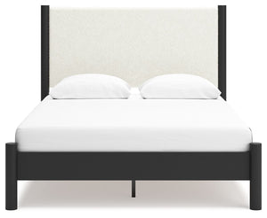 Cadmori - Black / White - Queen Upholstered Panel Bed