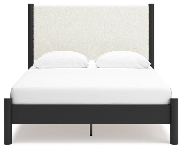 Cadmori - Black / White - Queen Upholstered Panel Bed