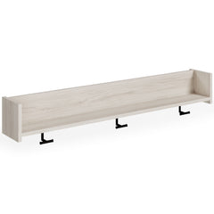 The sleek, minimalist look of this wall-mounted coat rack is fashionably contemporary and easy to integrate in a variety of living spaces. Three sturdy hooks and a spacious shelf are your new go-to spot for hats and scarves or displays. Whether by the fro