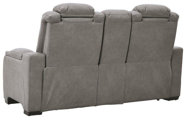 The Man-Den - Gray - PWR REC Loveseat/Con/Adj HDRST