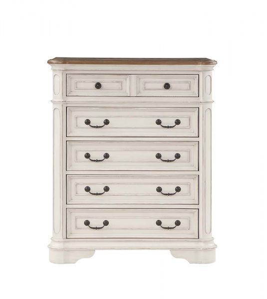 Classic design elements never go out of style the Florian collection is designed for the traditional home. The antique white finish gives off the right amount of distressing for a worn-in feel. The bed features a button-tufted portman-style headboard that